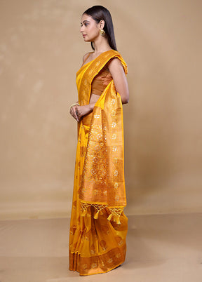 Yellow Dupion Silk Saree With Blouse Piece