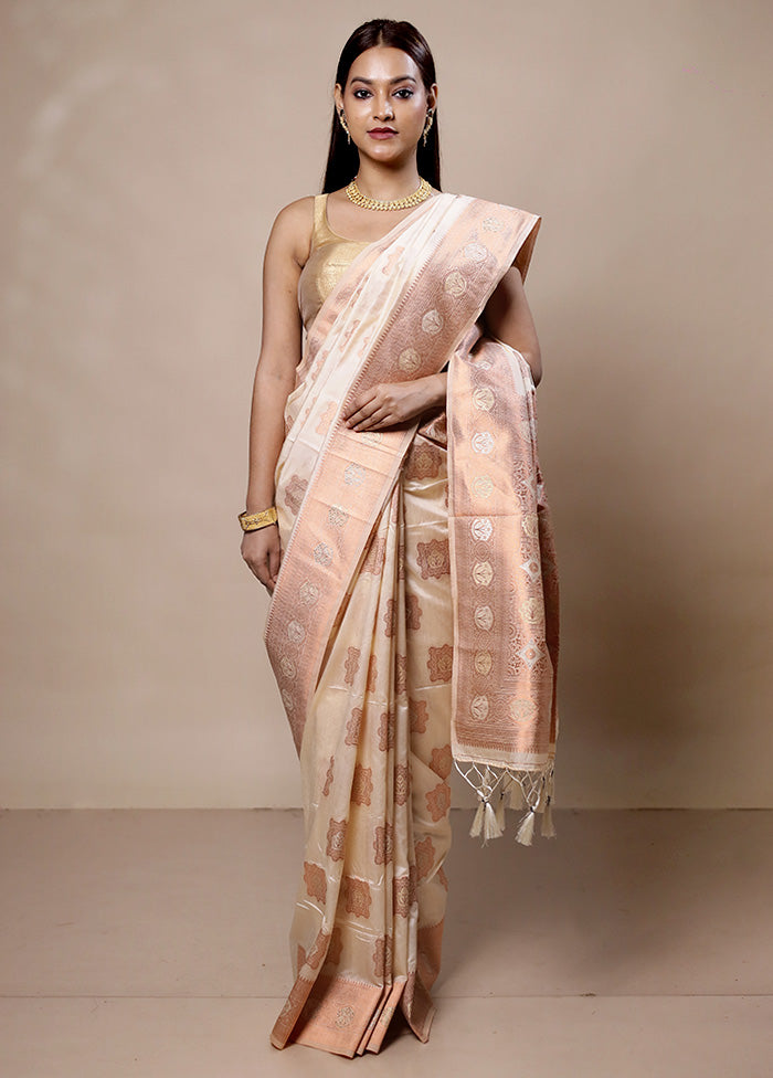 Cream Dupion Silk Saree With Blouse Piece