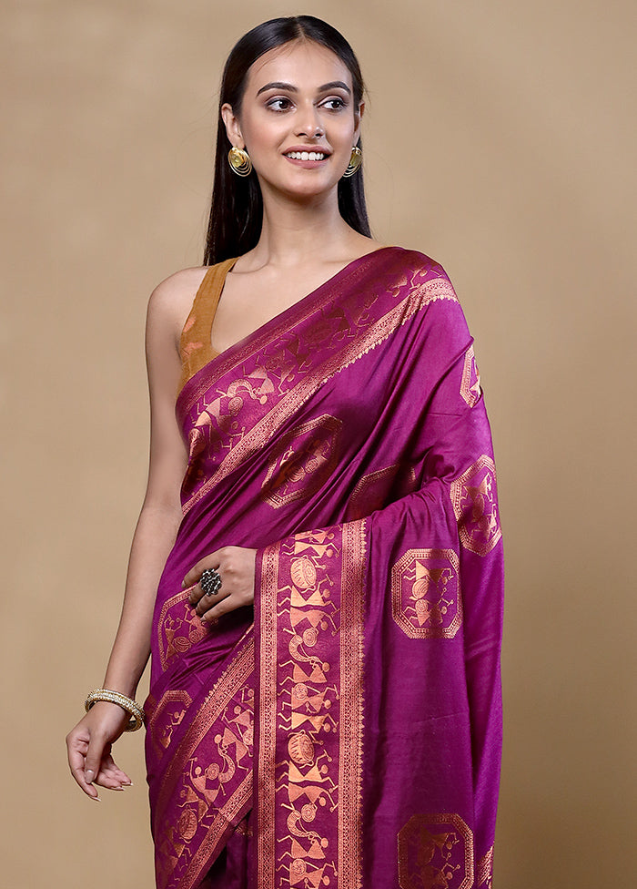 Violet Dupion Silk Saree With Blouse Piece