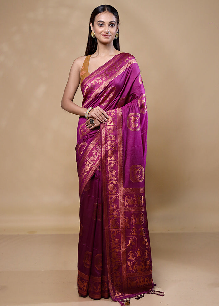 Violet Dupion Silk Saree With Blouse Piece