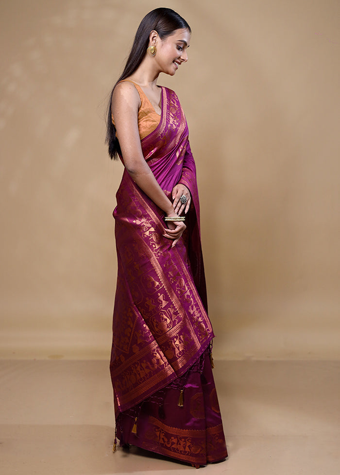 Violet Dupion Silk Saree With Blouse Piece