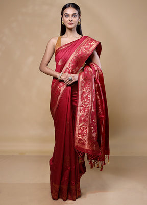 Maroon Dupion Silk Saree With Blouse Piece