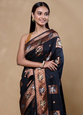 Black Dupion Silk Saree With Blouse Piece