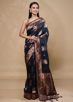 Black Dupion Silk Saree With Blouse Piece