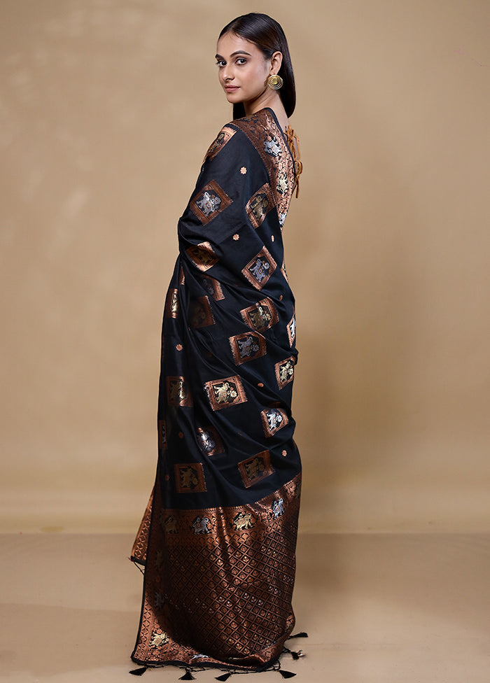 Black Dupion Silk Saree With Blouse Piece