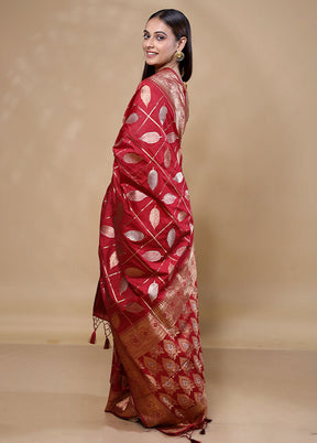 Maroon Dupion Silk Saree With Blouse Piece