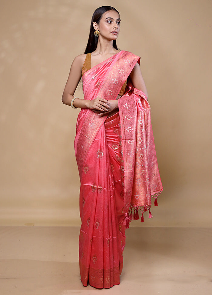 Peach Dupion Silk Saree With Blouse Piece