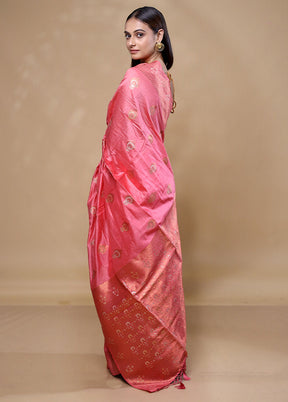 Peach Dupion Silk Saree With Blouse Piece