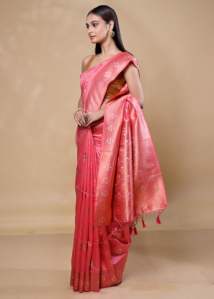 Peach Dupion Silk Saree With Blouse Piece