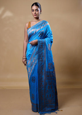 Blue Dupion Silk Saree With Blouse Piece