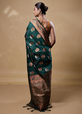 Green Dupion Silk Saree With Blouse Piece