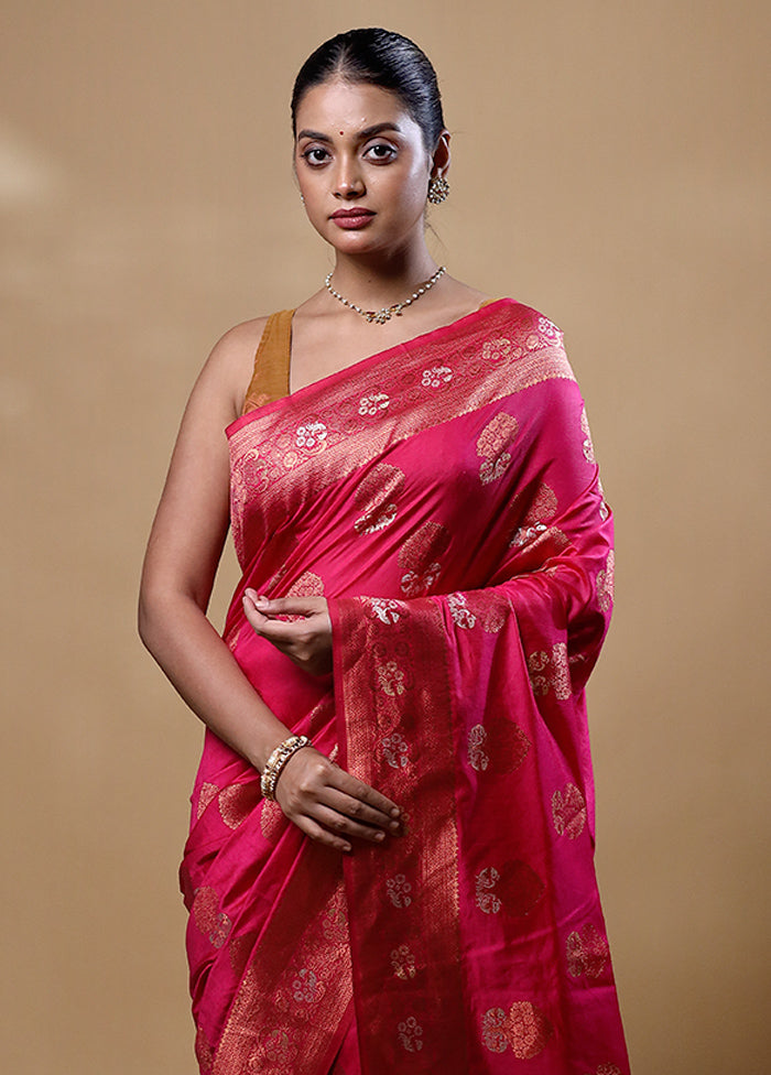 Pink Dupion Silk Saree With Blouse Piece