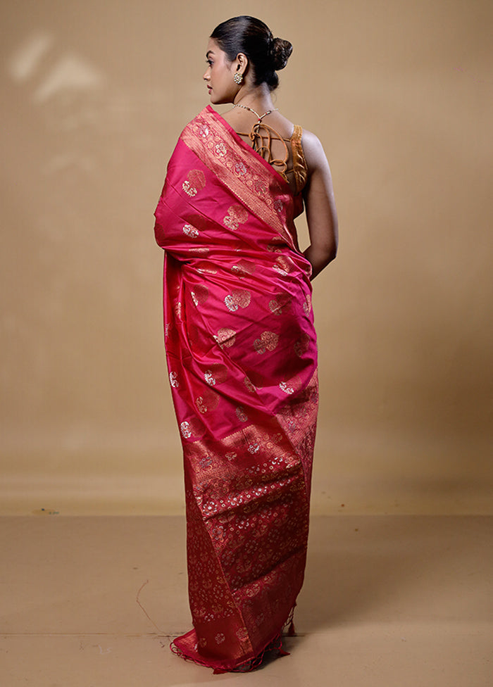 Pink Dupion Silk Saree With Blouse Piece