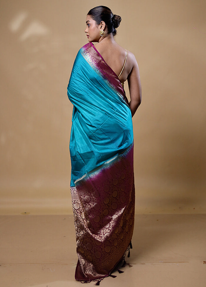 Blue Dupion Silk Saree With Blouse Piece