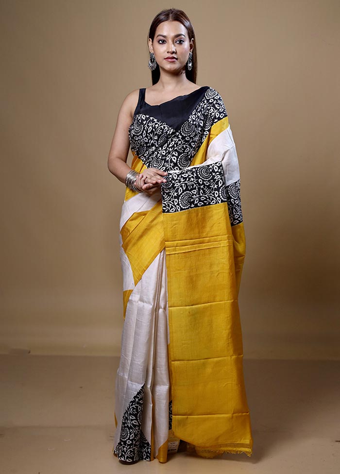 Black Printed Pure Silk Saree Without Blouse Piece