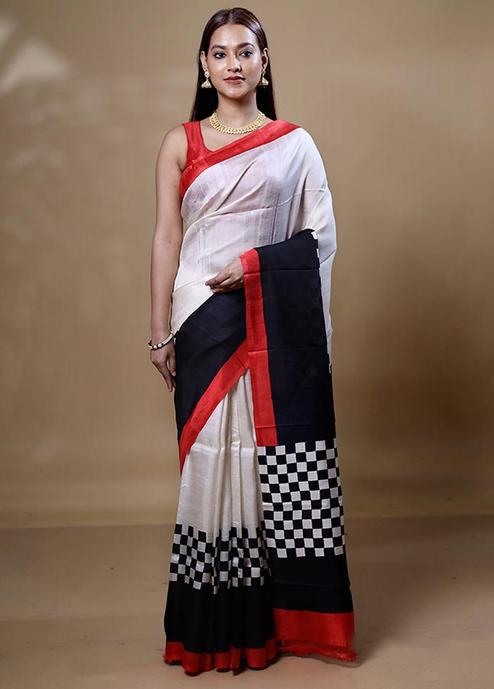 Black Printed Pure Silk Saree Without Blouse Piece