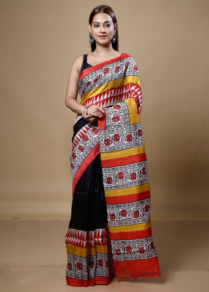 Yellow Printed Pure Silk Saree Without Blouse Piece