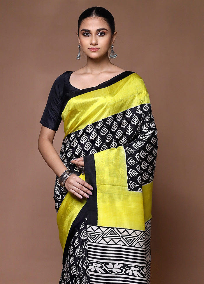 Yellow Printed Pure Silk Saree Without Blouse Piece