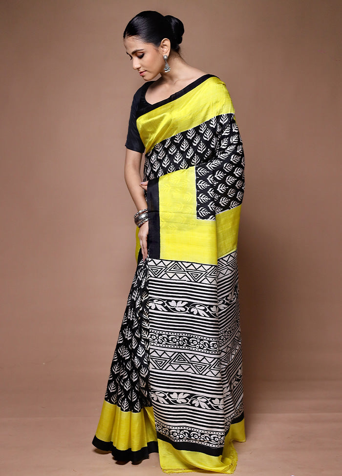 Yellow Printed Pure Silk Saree Without Blouse Piece