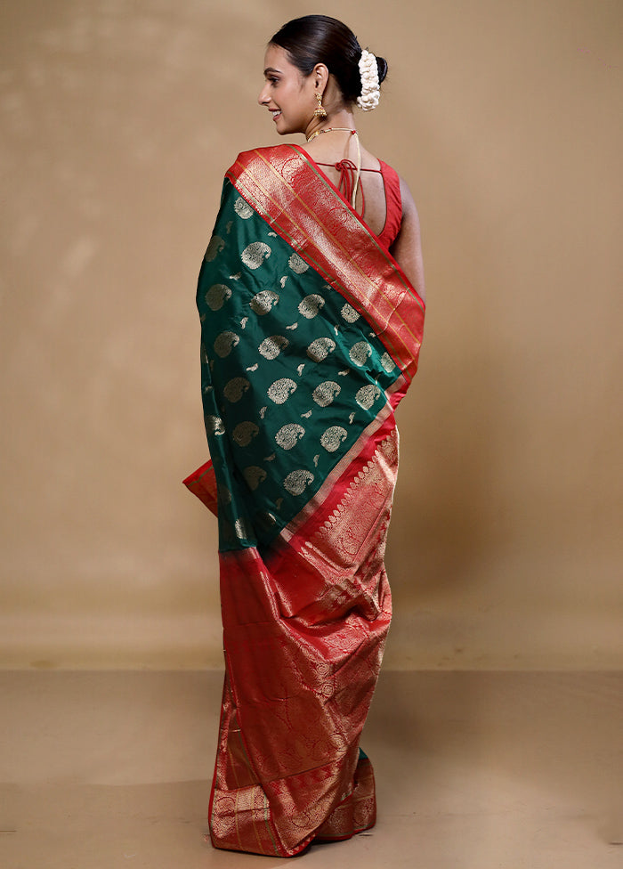 Green Handloom Kanchipuram Pure Silk Saree With Blouse Piece