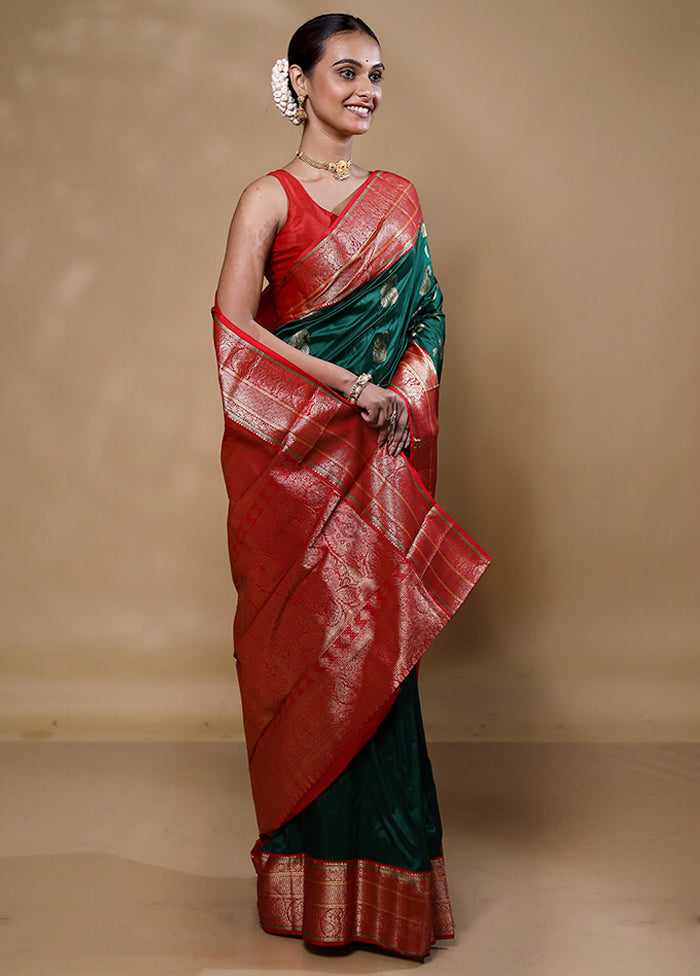 Green Handloom Kanchipuram Pure Silk Saree With Blouse Piece