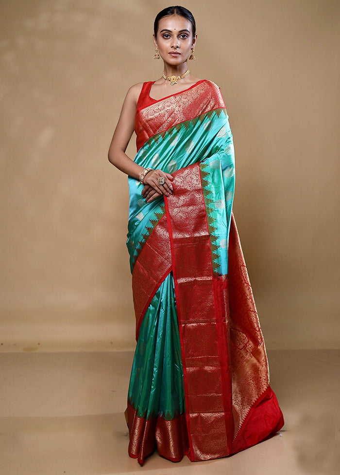 Green Handloom Kanchipuram Pure Silk Saree With Blouse Piece