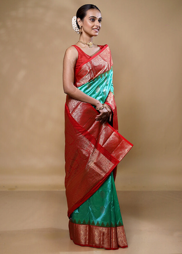 Green Handloom Kanchipuram Pure Silk Saree With Blouse Piece