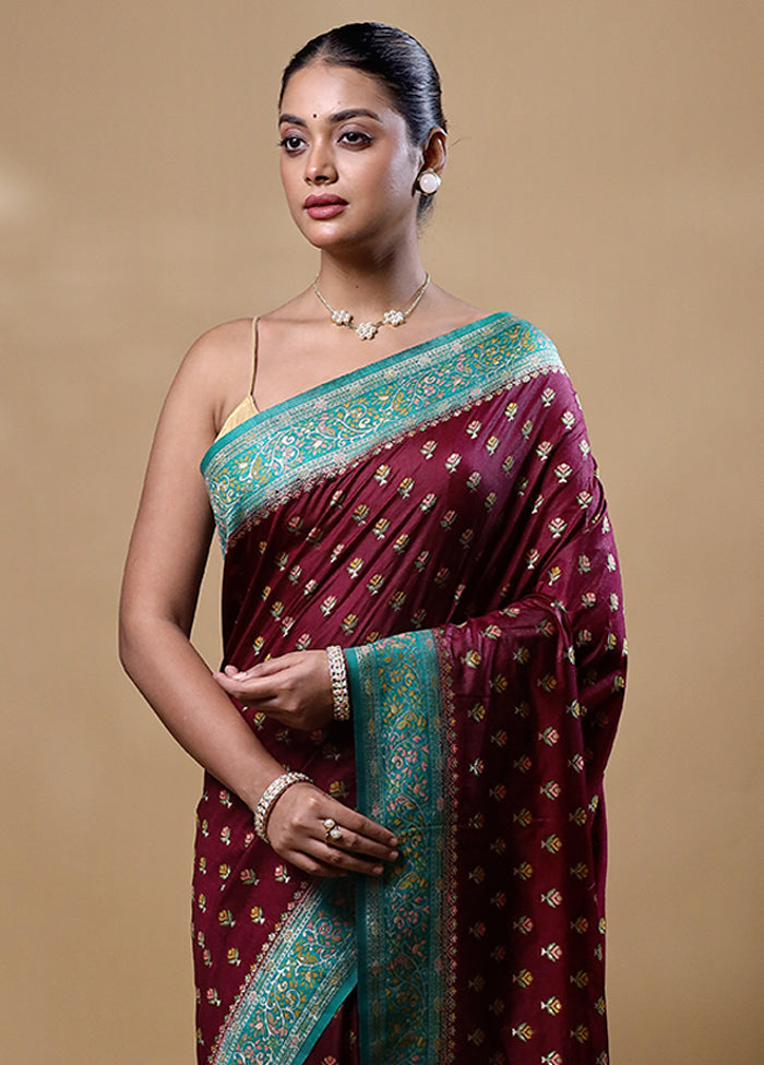 Maroon Dupion Silk Saree With Blouse Piece