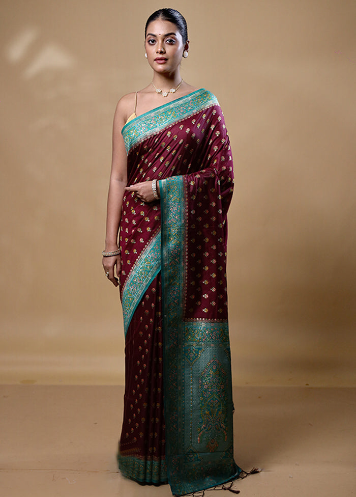 Maroon Dupion Silk Saree With Blouse Piece