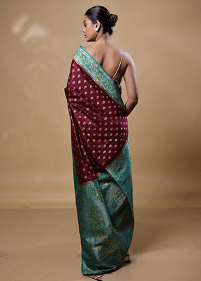 Maroon Dupion Silk Saree With Blouse Piece