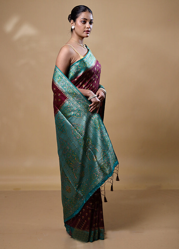 Maroon Dupion Silk Saree With Blouse Piece