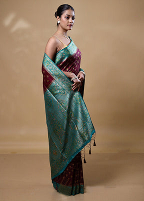 Maroon Dupion Silk Saree With Blouse Piece