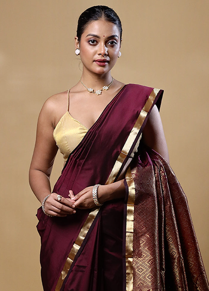 Maroon Kanjivaram Silk Saree With Blouse Piece