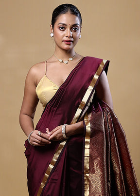 Maroon Kanjivaram Silk Saree With Blouse Piece