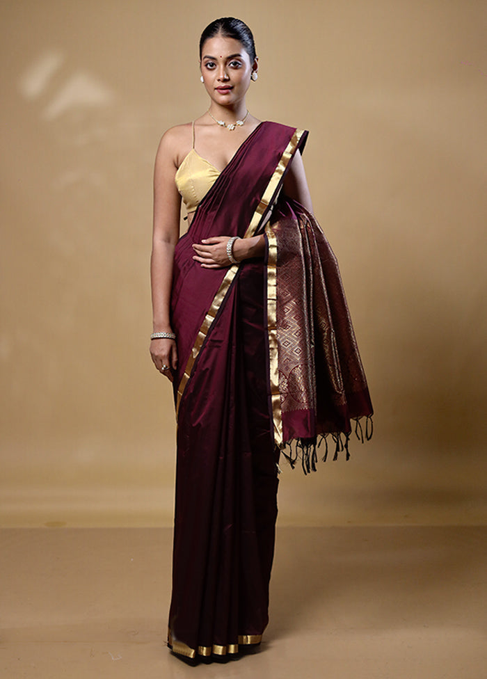 Maroon Kanjivaram Silk Saree With Blouse Piece