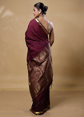 Maroon Kanjivaram Silk Saree With Blouse Piece