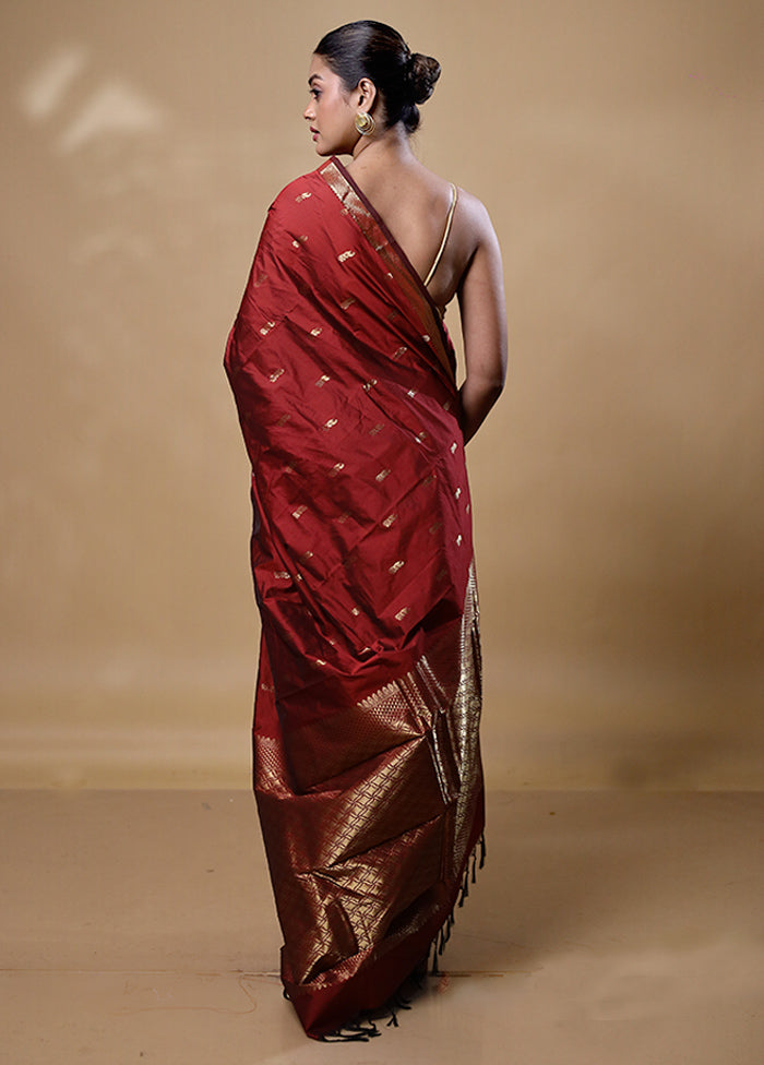 Maroon Kanjivaram Silk Saree With Blouse Piece