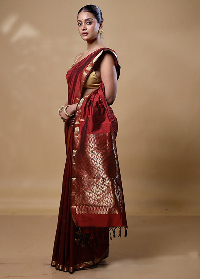 Maroon Kanjivaram Silk Saree With Blouse Piece