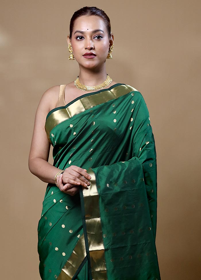 Green Kanjivaram Silk Saree With Blouse Piece