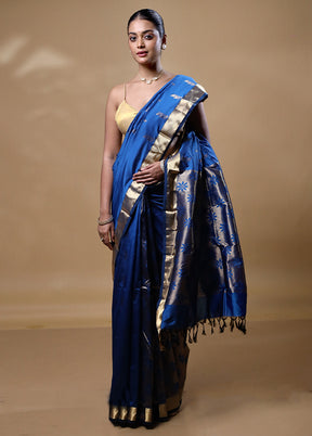 Blue Kanjivaram Silk Saree With Blouse Piece