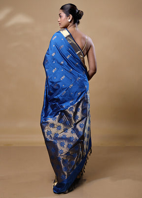 Blue Kanjivaram Silk Saree With Blouse Piece