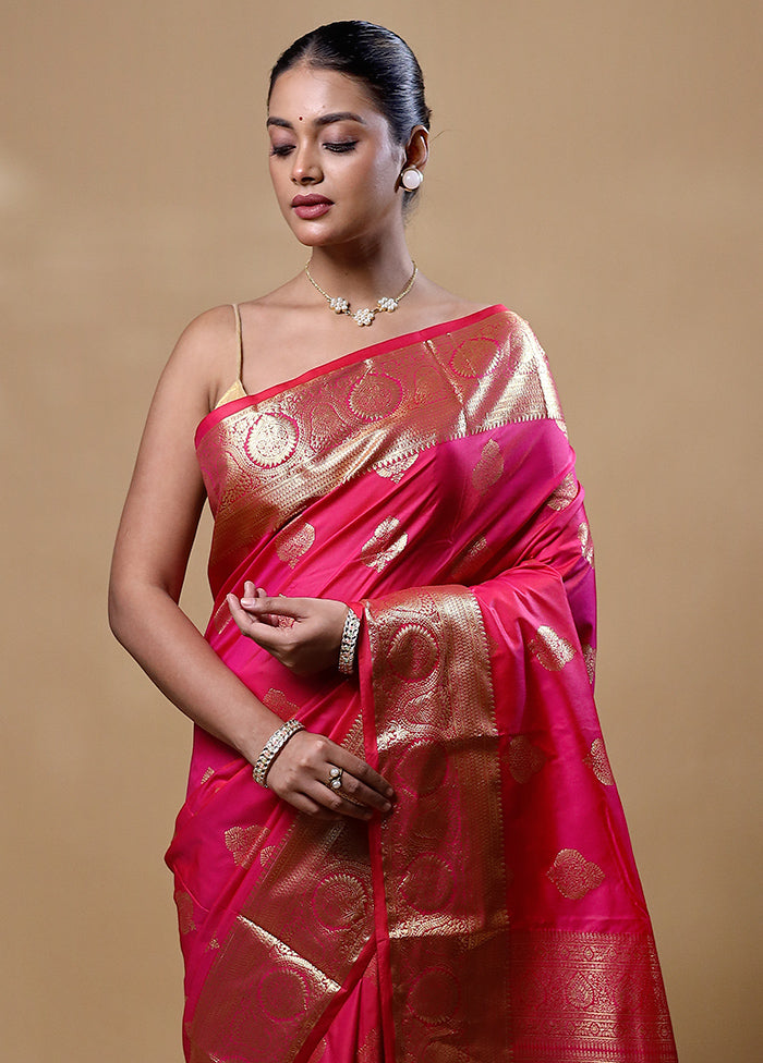 Pink Kanjivaram Silk Saree With Blouse Piece