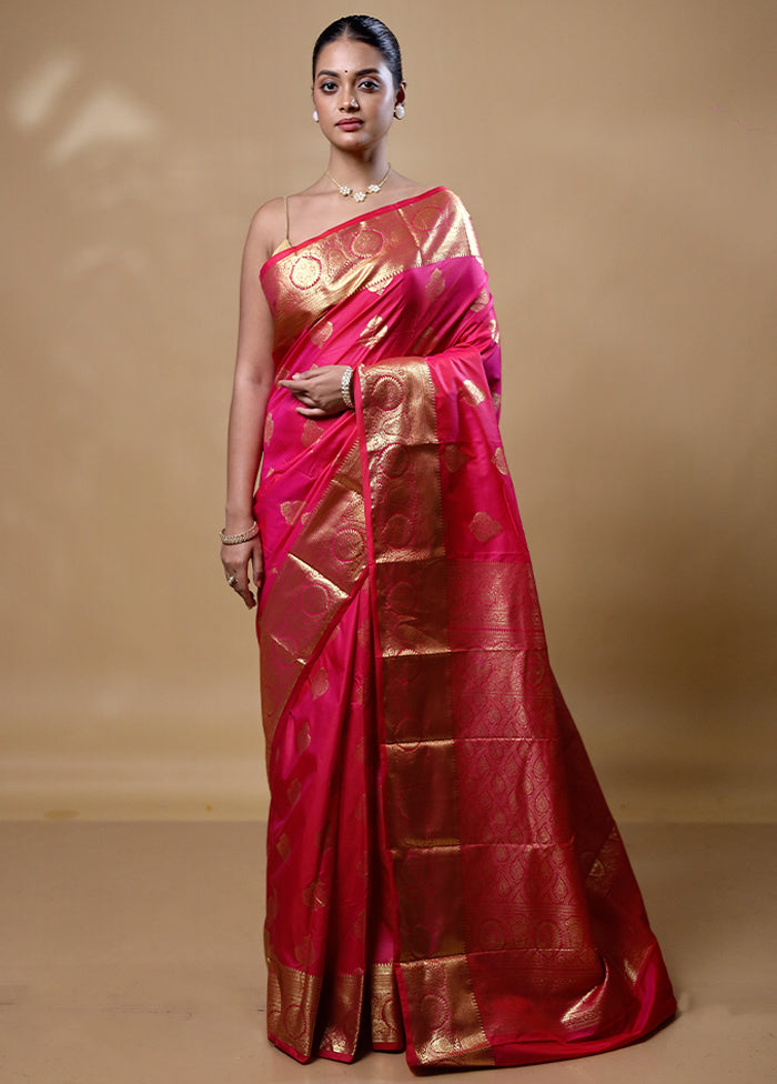 Pink Kanjivaram Silk Saree With Blouse Piece