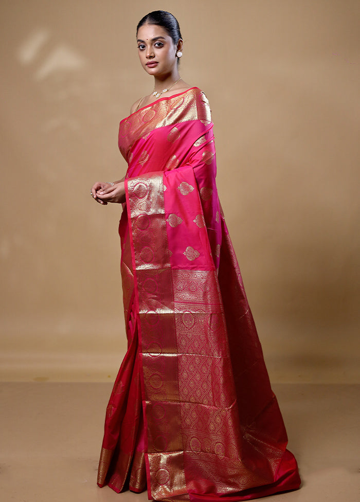 Pink Kanjivaram Silk Saree With Blouse Piece