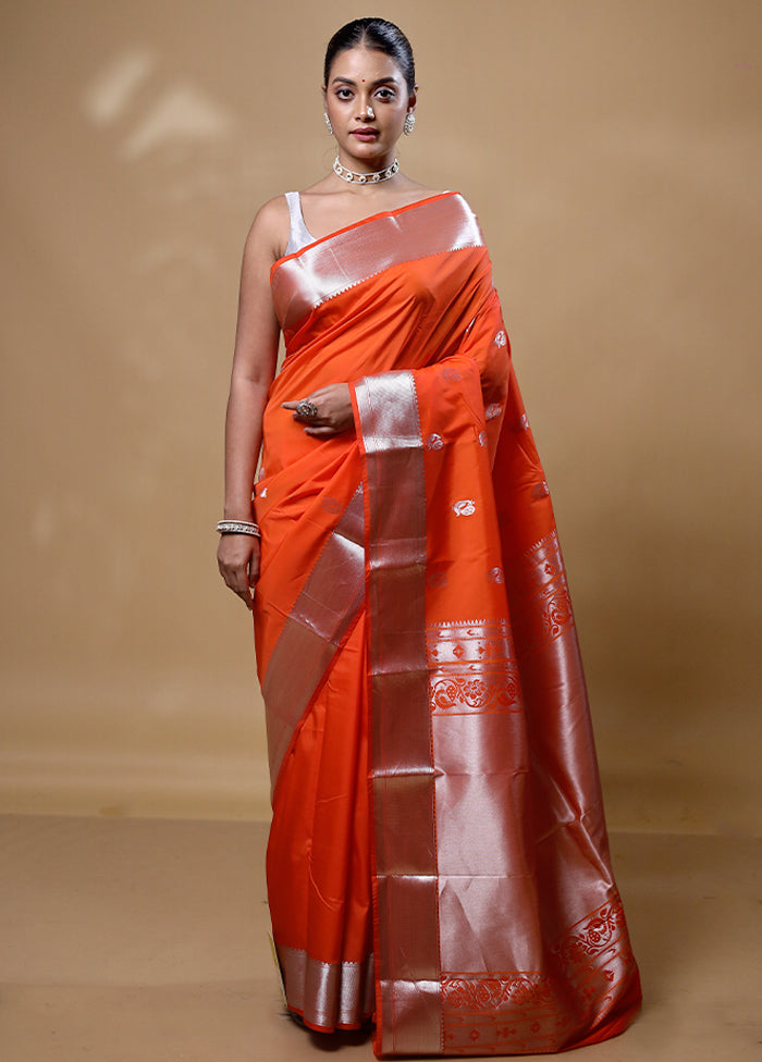 Orange Kanjivaram Silk Saree With Blouse Piece