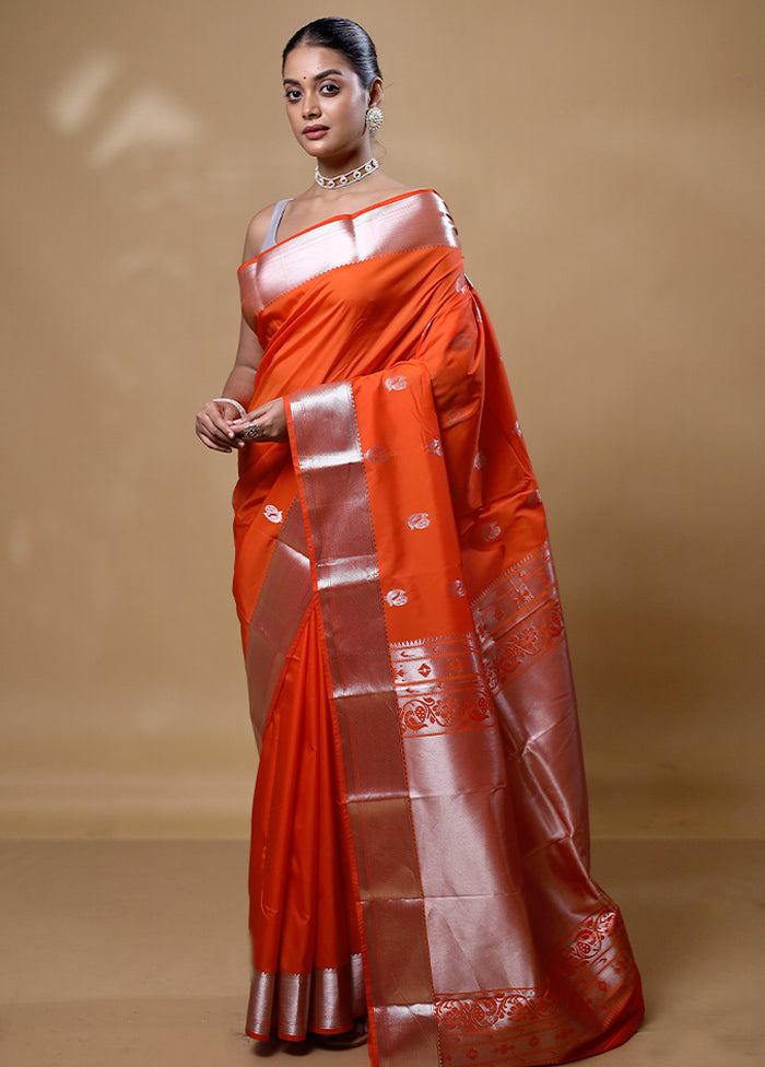 Orange Kanjivaram Silk Saree With Blouse Piece