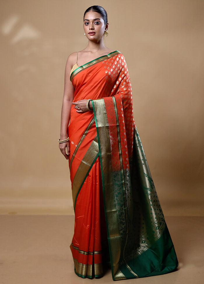 Orange Kanjivaram Silk Saree With Blouse Piece