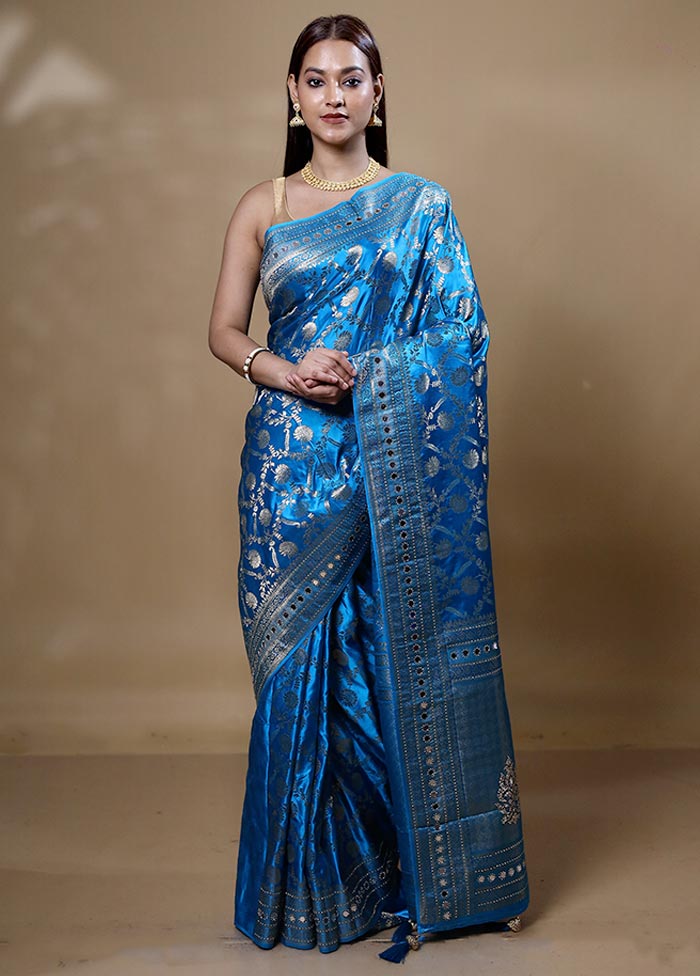 Blue Dupion Silk Saree With Blouse Piece