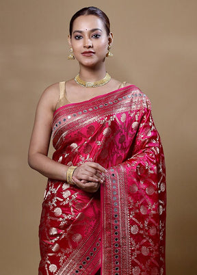 Pink Dupion Silk Saree With Blouse Piece