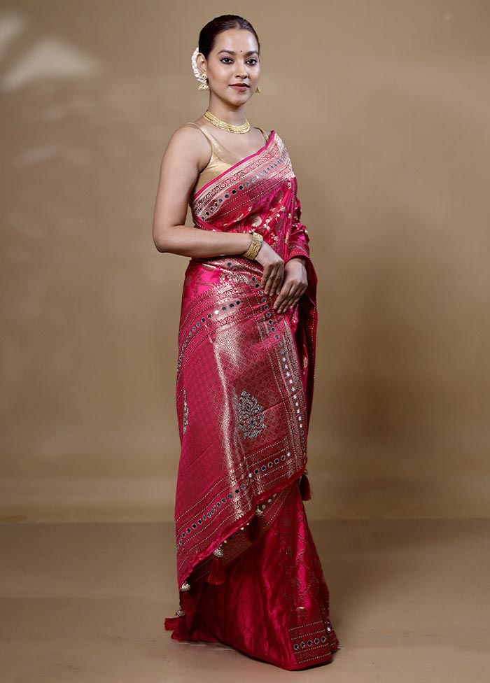 Pink Dupion Silk Saree With Blouse Piece